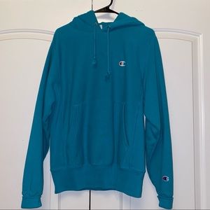 turquoise reverse weave champion hoodie
